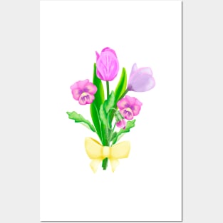 Bunch of flowers with a yellow bow Posters and Art